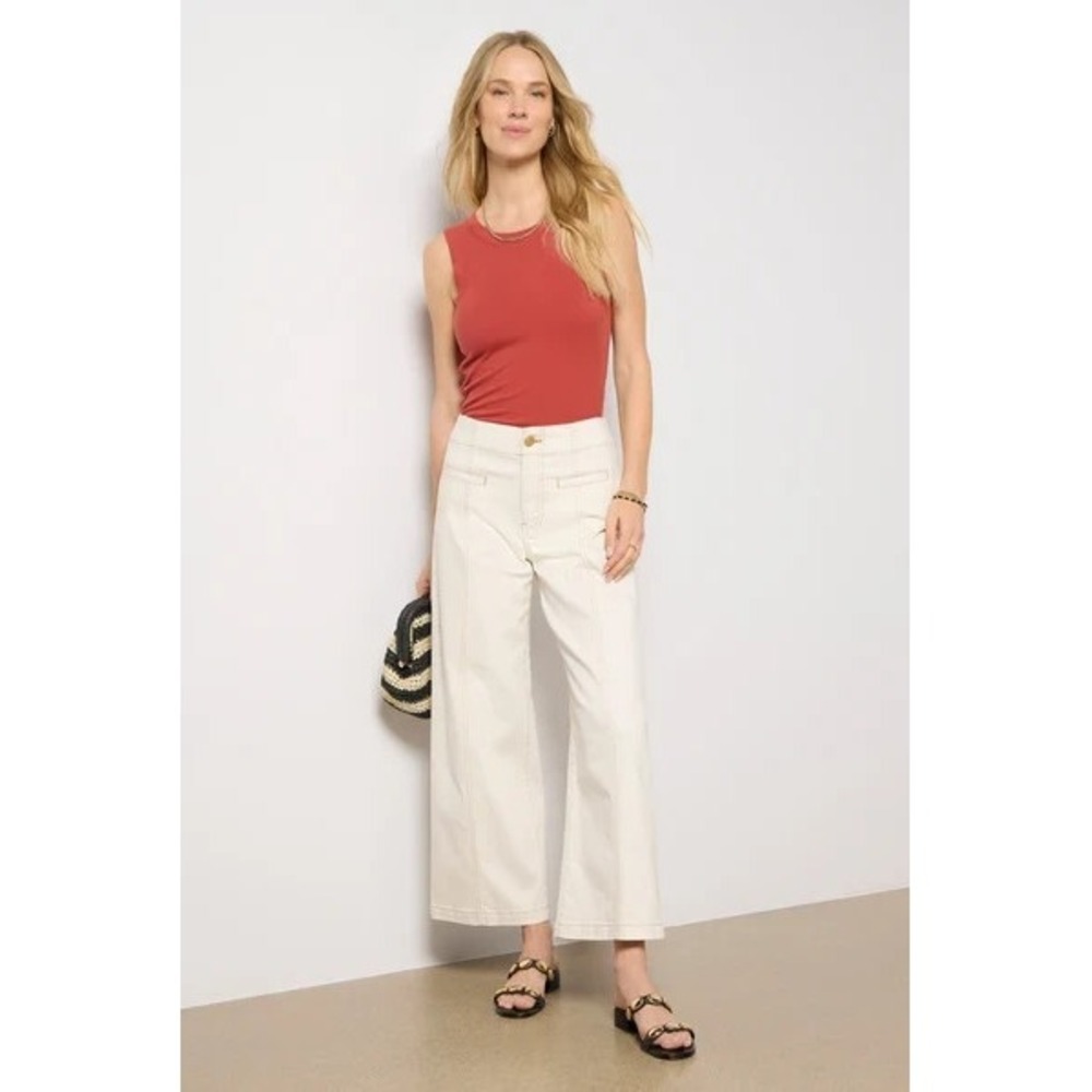 NWT KUT From The Kloth Meg Wide Leg Pants Womens 16 High Rise Cream Contrast Sti